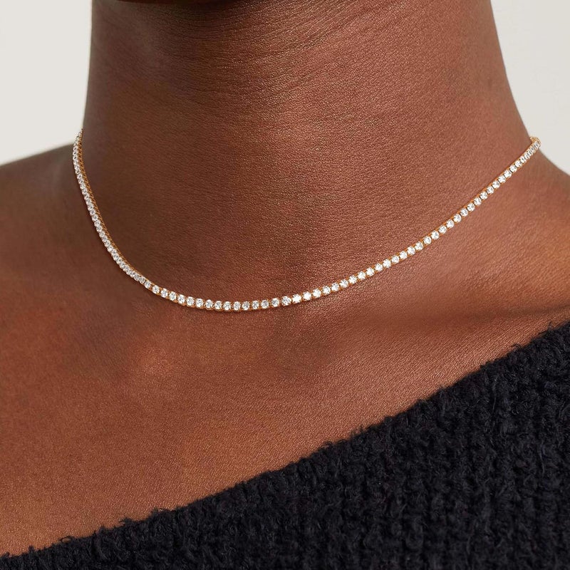 Robaice Tennis Necklace for Women, 14K Gold/Silver Plated Rhinestone Choker Necklace for Women, Dainty Cubic Zirconia Cut Faux Diamond Chain - Image 2